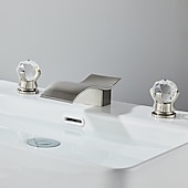 cheap Multi Holes-Bathroom Sink Faucet with Two Crystal Knob Handles Waterfall Matte Black/Chrome Deck Mounted Widespread 3 Holes Bathroom Faucets for Bathtub or Sink