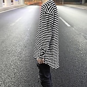 cheap Basic T shirts-Men&#039;s T Shirt Long Sleeve Shirt Long Sleeve Crew Neck Spring Fall Striped Lightweight Casual Comfortable Vacation Casual Weekend Black White Top Tee for Men