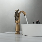 cheap Classical-Antique Bathroom Sink Mixer Faucet, Washroom Basin Taps Brass Swan Shape Copper Electroplated Finish Vintage Style Single Handle One Hole Water Taps with Cold Hot Hose