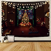 billige hengende juleteppe-julepynt julenissen juletre feriefest jul stor veggteppe kunst dekor foto bakgrunn bakteppe teppe hengende hjem soverom stue peis strømpe gave polyester