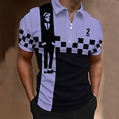 abordables Polo musical pour homme-Festival de musique Homme Plaid Musique Polos à zip Chemise de golf Manche Courte Polos Chemises à Col Occasionnel Vêtements de vacances Vêtements de festival Tenues de fête Impression 3D Polo