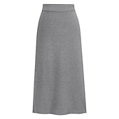 abordables Jupes unies-Femme Jupe Crochet Jupes de travail Mode basique Décontractées Midi Jupes Couleur Pleine Fendu Tricot Bureau / Carrière Plein Air caramel Noir Vin Kaki Automne Laineux