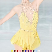 preiswerte Eiskunstlaufkleider-Eiskunstlaufkleid Damen Mädchen Eislaufen Kleider Austattungen Schwarz Weiß Gelb Rückenfrei Gitter Spandex Hochelastisch Professionell Wettbewerb Eiskunstlaufkleidung Kristalle Ärmellos Eislaufen