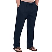 cheap Classic-Men&#039;s Linen Pants Trousers Summer Pants Drawstring Elastic Waist Front Pocket Plain Comfort Soft Casual Daily Cotton Blend Fashion Classic Gray Green White