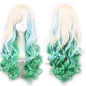 economico Parrucche da festa-parrucca cos parrucca 80 cm capelli ricci lunghi capelli ricci multicolori in seta ad alta temperatura parrucche anime di halloween