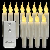 abordables Luces de velas-6/12 Uds velas led luces 6,5 pulgadas 16,5 cm velas cónicas led sin llama blancas velas cónicas colgantes que funcionan con pilas candelabros de batería parpadeantes para fiesta iglesia halloween