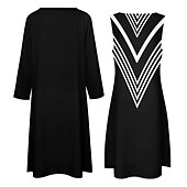 cheap Work Dresses-Women&#039;s Long Dress Maxi Dress Dress Set Two Piece Dress Church Dress Vacation Casual Winter Dress Holiday Date Loose Fit Color Block Long Sleeve Crew Neck Black and white stripes Fall Winter
