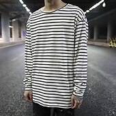 cheap Basic T shirts-Men&#039;s T Shirt Long Sleeve Shirt Long Sleeve Crew Neck Spring Fall Striped Lightweight Casual Comfortable Vacation Casual Weekend Black White Top Tee for Men
