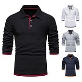 cheap Men&#039;s Classic Polo-Men&#039;s Polo Shirt Golf Shirt Casual Daily Classic Collar Button Down Collar Long Sleeve Casual Color Block Button Front Spring &amp; Summer Regular Fit Black White Navy Blue Light Grey Polo Shirt