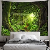 preiswerte Landschaftsteppich-Landschaft groß Wandteppich Baum Höhle Natur Wandteppich Wandbehang nebliger Baum Wandteppich Dschungel Bach Wandteppich Sonnenschein durch Baum für Schlafzimmer Wohnzimmer Wandtuch XXL Natur