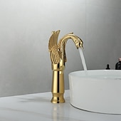 cheap Classical-Antique Bathroom Sink Mixer Faucet, Washroom Basin Taps Brass Swan Shape Copper Electroplated Finish Vintage Style Single Handle One Hole Water Taps with Cold Hot Hose