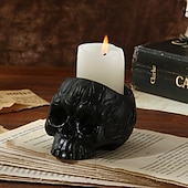 お買い得  ハロウィンの吊るし飾りとテーブルトップ装飾-ハロウィーンの頭蓋骨樹脂キャンドルホルダー - スケルトンキャンドルスティックハロウィーンデコレーション（キャンドルは含まれません）