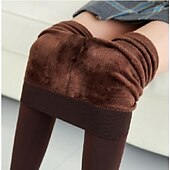 preiswerte Fleece gefütterte Leggings-Damen Fleecehosen Strumpfhosen Leggins Modisch In voller Länge Einfarbig Bauchkontrolle Kolbenheber Komfort elastisch Casual Schwarz Wein Marineblau Braun