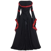 ieftine Rochie-Medieval Renascentist secolul al 18-lea Lung Rochii Manșon Flare cuff Viching Outlander Mărime Plus Size Culoare solidă Pătrat Pentru femei Celtic Fantezie Mascaradă Petrecere și seară Festival Adulți