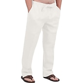 cheap Classic-Men&#039;s Linen Pants Trousers Summer Pants Drawstring Elastic Waist Front Pocket Plain Comfort Soft Casual Daily Cotton Blend Fashion Classic Gray Green White