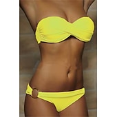 abordables Ensemble de bikinis-Femme Maillots de Bain Bikinis 2 pièces Slip Brésilien Maillot de bain Ruché 2 Pièces Dos ouvert Sexy Tenues de plage Sexy Plein Couleur monochrome Sans Bretelles Sans Manches Maillots de bain