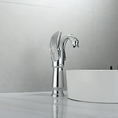 cheap Classical-Antique Bathroom Sink Mixer Faucet, Washroom Basin Taps Brass Swan Shape Copper Electroplated Finish Vintage Style Single Handle One Hole Water Taps with Cold Hot Hose