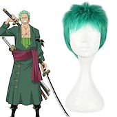 cheap Anime Wigs-Mcoser Roronoa Zoro ONE PIECE Wigs Short Green Fluffy Synthetic Hair OP Heat Resistance Fiber Cosplay Wig Pelucas Halloween Wigs