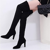 tanie Buty modowe-Damskie Botki Buty świąteczne Buty szamszowe Rozmiar plus Impreza Święta Codzienny Obuwie ponad kolano Wysokie buty w kroczu Zima Sznurowane Masywny obcas Nasek w szpic Seksowny Słodkie Zamsz Mokasyny