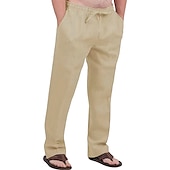 cheap Classic-Men&#039;s Linen Pants Trousers Summer Pants Drawstring Elastic Waist Front Pocket Plain Comfort Soft Casual Daily Cotton Blend Fashion Classic Gray Green White