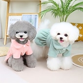 preiswerte Hundebekleidung &amp; Zubehör-Hunde Katzen Kleider Einfarbig nette Art Süß Alltagskleidung Casual Winter Hundekleidung Welpenkleidung Hunde-Outfits Weich Grün Purpur Rosa Kostüm für Mädchen und Jungen Hund Baumwolle S M L XL 2XL
