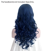 abordables Perruques d&amp;#39;Halloween-cadavre mariée anime cosplay perruques longue vague bleu foncé perruque de cheveux synthétiques perruques d&#039;Halloween