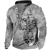 halpa miesten henley villapaidat-Miesten Sukupuolineutraali Merellinen Graafiset tulosteet Vene College Aja sivuun Button Up -huppari Pitkähihainen Villapaita Pystykaulus Katutyyli Suunnittelija Vapaa-aika 3D-tulostus Päivittäin
