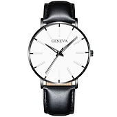 economico Orologi al quarzo-Orologio al quarzo di Ginevra per uomini orologio minimalista ultra sottile in acciaio inossidabile orologio elegante da uomo orologio al quarzo business casual