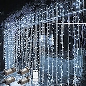 お買い得  プラグイン式電源-屋外クリスマスウィンドウライト 3x3m-300led プラグイン 8 モードカーテンライト 9 色リモートコントロールウィンドウ壁掛けライト クリスマスの装飾のための暖かい白 rgb 寝室の結婚式のパーティーガーデン屋内