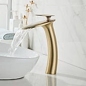 abordables Classiques-Robinet de lavabo de salle de bain cascade avec tuyau d&#039;alimentation, robinet de lavabo monotrou à poignée unique, mitigeur de lavabo à corps incliné commercial