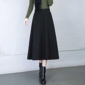 olcso Sima szoknyák-női szoknya lenge munkaszoknyák midi szoknyák zseb egyszínű utcai napi elegáns divat utcai viselet alkalmi fekete borszürke