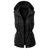 tanie Kamizelki-damska z kapturem wojskowy anorak safari Utility sznurek cargo kamizelka kurtka zimowa trencz top outdoor termiczny ciepły wiatroszczelny multi-kieszenie zieleń wojskowa różowy czarny wędkarstwo wspinaczka podróże
