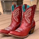levne Cowboy &amp; Western Boots-dámské červené westernové kovbojské boty s výšivkou pro vintage styl i každodenní nošení