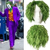 cheap Movie Character Wigs-For Joaquin Phoenix Joker Wig Cosplay Arthur Fleck Prop Green Curly Hair Men Carnival Wigs St.Patrick&#039;s Day Wigs