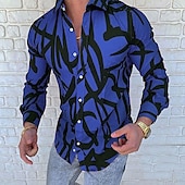 billiga Geometriska mönster-Herr Geometriska mönster Abstrakt Skjorta Knapp upp skjorta Långärmad Mode Designer Ledigt Utomhus Dagligen Höst Vinter Krage Mönster Button-Down Svart Gul Rubinrött Blå Grön