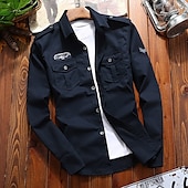preiswerte Arbeitshemden für Herren-Herren Arbeitshemd Knopfhemd Cargohemd Overshirt Armeegrün Königsblau Khaki Langarm Grafikdrucke Klassischer Kragen Arbeit Campen und Wandern Bestickt Bekleidung 100% Baumwolle Lässig Militär
