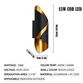abordables appliques murales extérieures-15w extérieur résistant aux intempéries applique 10,9 pouces moderne applique murale led or noir / platine fonte d&#039;aluminium lampe de lavage murale pour porche jardin couloir balcon paysage ac85-265v