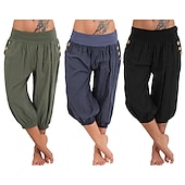 levne Hladké bavlněné plátěné kalhoty-dámské kalhoty na jógu boční kapsy harémové kalhoty capri kalhoty spodky rychleschnoucí odvod vlhkosti lehký hippie boho světle modrý mandarinkový prášek bílý fitness posilovna cvičení pilates léto