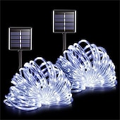 levne LED pásky-solární provazová světla venkovní 2 balení led pohádková řetězová světla 20/12/7m 200/100/50 led zahradní dekorace el 5mm solární panel 2ks teplé bílé studené bílé rgb sváteční světla venkovní párty dovolená solární napájení
