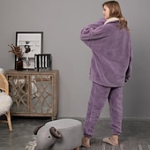 cheap Women&#039;s Sleepwear-Women&#039;s Pajamas Pjs Sets 2 Pieces Pure Color Fashion Plush Comfort Home Vacation Fleece V Wire Long Sleeve Pullover Pant Elastic Waist Fall Winter Home Outfits