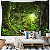 preiswerte Landschaftsteppich-Landschaft groß Wandteppich Baum Höhle Natur Wandteppich Wandbehang nebliger Baum Wandteppich Dschungel Bach Wandteppich Sonnenschein durch Baum für Schlafzimmer Wohnzimmer Wandtuch XXL Natur