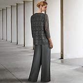 olcso Anya nadrágkosztümje-Jumpsuit  Nadrágruha 3 részes Ara anyának Formális esküvői vendég Elegáns Nagy méretű Kötés beleértve Ékkő nyak Padlóhosszú Chiffon Csipkével Ujjatlan Egyszínű 2025 ingyenes egyedi méret