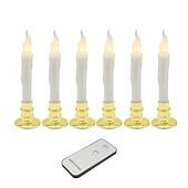 abordables Luces de velas-6/12 Uds velas led luces 6,5 pulgadas 16,5 cm velas cónicas led sin llama blancas velas cónicas colgantes que funcionan con pilas candelabros de batería parpadeantes para fiesta iglesia halloween