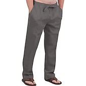 cheap Classic-Men&#039;s Linen Pants Trousers Summer Pants Drawstring Elastic Waist Front Pocket Plain Comfort Soft Casual Daily Cotton Blend Fashion Classic Gray Green White