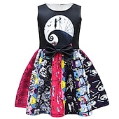 رخيصةأون أزياء تنكرية للبنات-أطفال للفتيات فستان كارتون جماجم بدون كم عطلة الهالووين كوستيوم قطن غير متماثل فستان شكل حرف A الصيف الربيع 2-8 سنوات أسود وردي بلاشيهغ