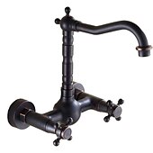 cheap Kitchen Faucets-Retro Style Utility Sink Black Laundry Faucet, Wall Mount High Arc Two Handles Two Holes Wash Basin Tap with Hot and Cold Water Hoses, Laundry Tub Pot Filler Commercial Faucet