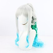 abordables Perruques d&amp;#39;anime-perruque synthétique yamato une pièce bouclé avec frange perruque fabriquée à la machine long a1 cheveux synthétiques femme doux facile à transporter mode vert gris multicolore / usage quotidien /