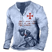 お買い得  宗教的-男性用 Tシャツ ヘンリーシャツ グラフィック テンプルクロス Soldier ヘンリー ライトグリーン ルビーレッド ブルー グリーン カーキ色 3Dプリント プラスサイズ アウトドア 日常 長袖 ボタンダウン プリント 衣類 スタイリッシュ ヴィンテージ ベーシック クラシック