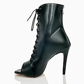 preiswerte Tanzstiefel-Schwarze Tanzstiefel mit Schnürung und Peep-Toe für Damen mit Stilettoabsatz, stylische High Heels für Standard- und lateinamerikanische Tänze