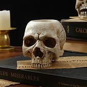 お買い得  ハロウィンの吊るし飾りとテーブルトップ装飾-ハロウィーンの頭蓋骨樹脂キャンドルホルダー - スケルトンキャンドルスティックハロウィーンデコレーション（キャンドルは含まれません）